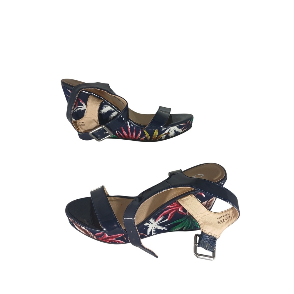 CL by Laundry Infinity Wedge Sandal 8.5 Navy Blue Tropical Floral Summer Beach